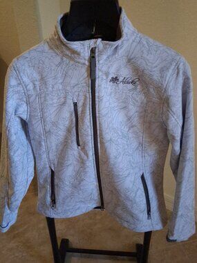 Prairie Mountain Alaska Softshell Jacket White Gray Scribble Fleece Lined Medium